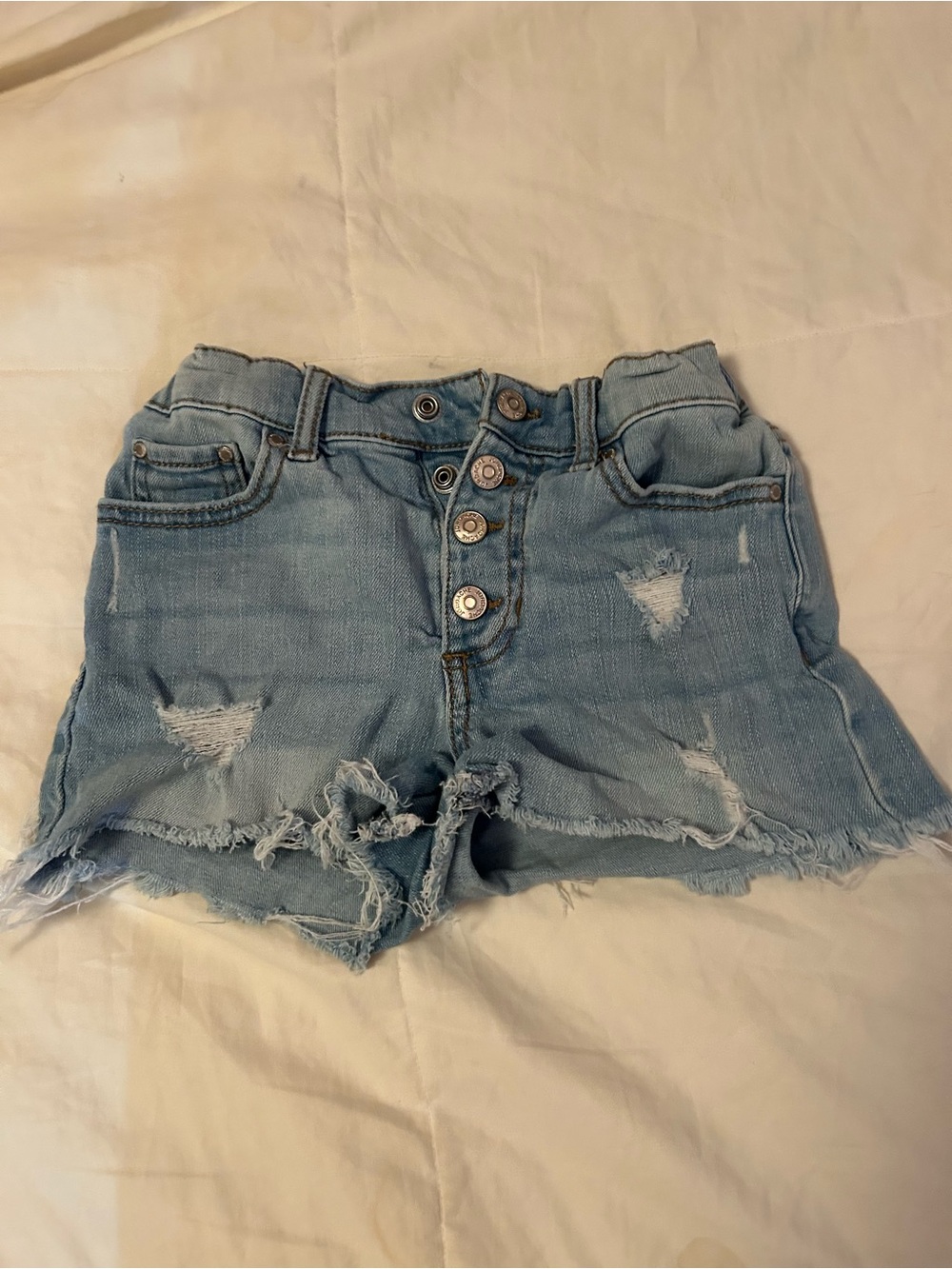 Jordache Light Blue Distressed Button-Front Denim Shorts